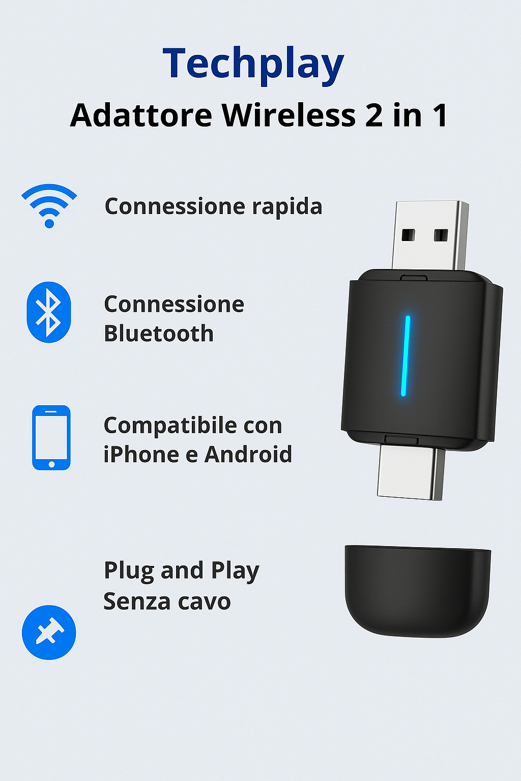 Adattatore Bluetooth Wireless 2-in-1