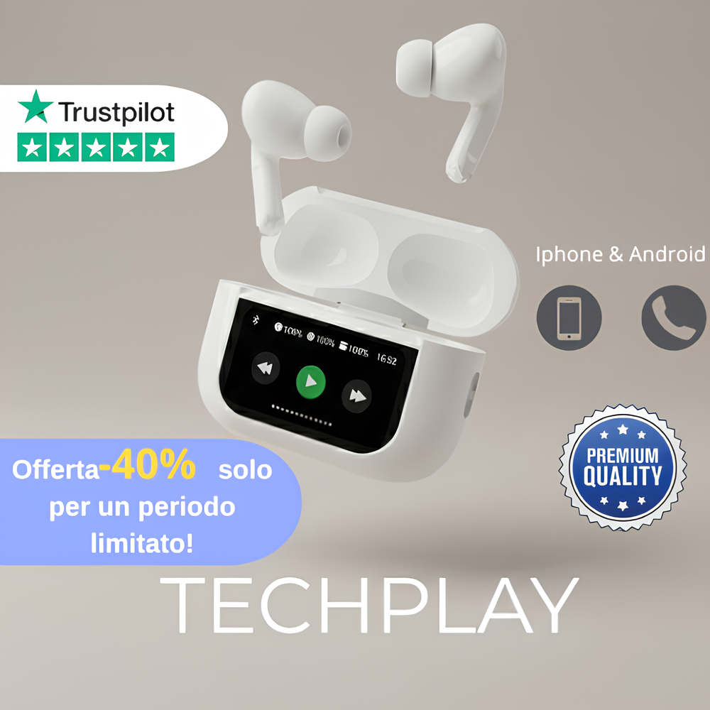 Techplay - Auricolari Wireless con Schermo Touch